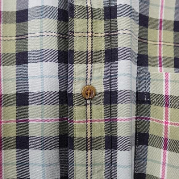 Vintage 90s Lands End Viyella Flannel Button Down Shirt Size M Sage Green Plaid - Picture 5 of 16